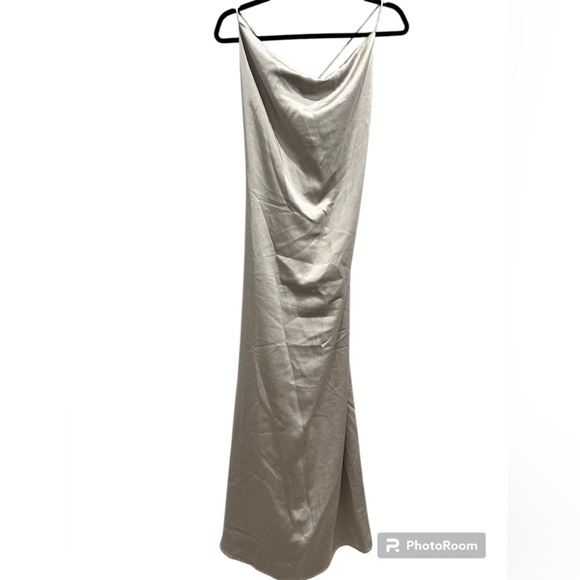 Mod Ref Silver Satin Slinky Slip Dress Size Large - Picture 4 of 5